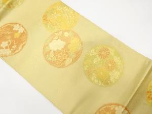 アンティーク　丸紋に牡丹・藤・菊模様織り出し袋帯（材料）